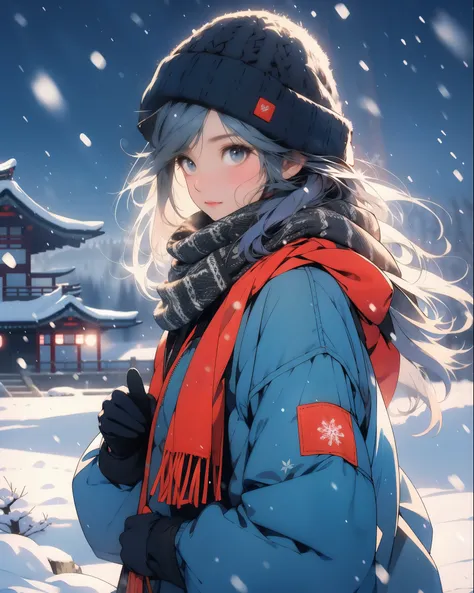 beautiful girl,Japan,snowfield,cold, bite,Winter clothes, Down jacket, Scarf, gloves,cold冬, × Freeze