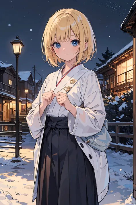 A high school girl in the style of Japanese anime illustration from 2020 with a detailed and realistic background that has depth and texture. The girl has blonde hair in a short one-length braided ponytail bob cut and wears a western long dress with a lot ...