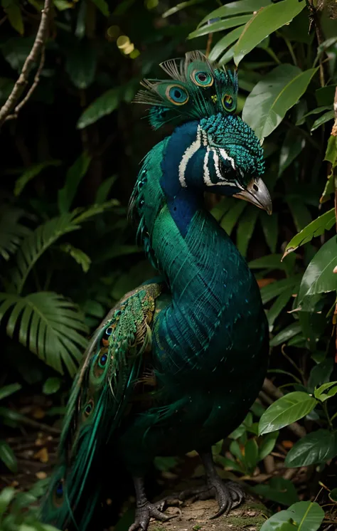 peacock, high quality in jungle, 4k, hdr, realistic, animal