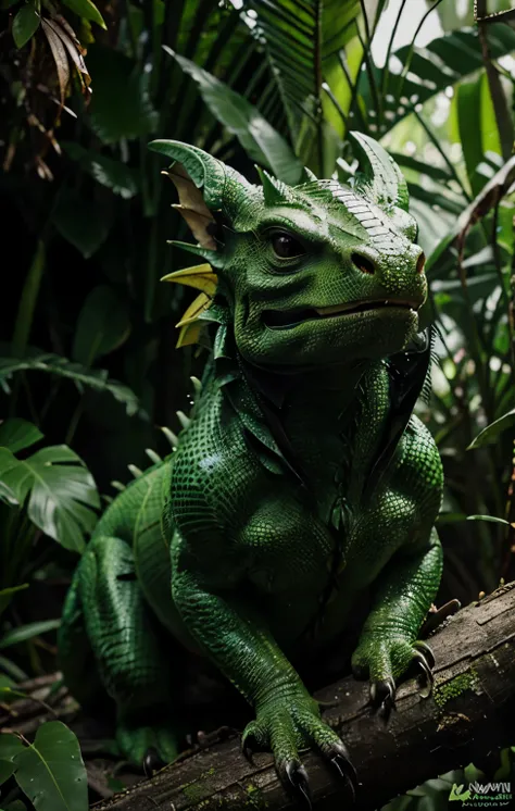 green dragon, high quality in jungle, 4k, hdr, realistic, animal