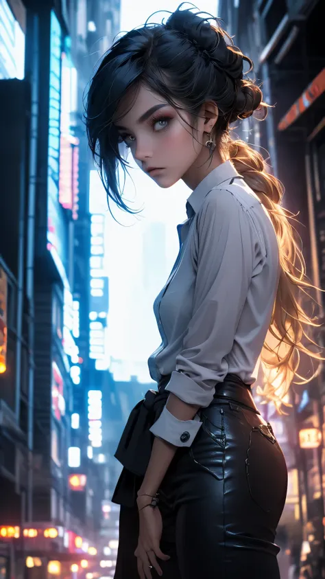 16k, human development report, RTX, Ray tracing, natural lighting, ridiculous, A masterpiece of the best quality, perfect anatomy、Highly detailed face, delicate eyes, 1 girl, alone, wearing a suit, shirt, The top button opens, beautiful hair, extremely bea...