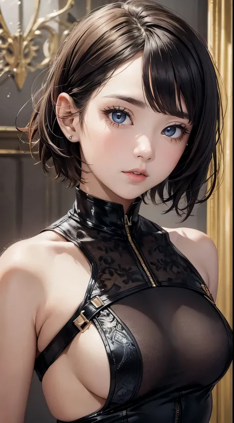 1 girl in, (((short hair))), qipao dress,(​Masterpiece, top quality, Near and far law, depth of field:1.5), beautiful face, 8k, original photo, human development report, Realism, film particles, Color difference, high resolution, Super detailed, fine detai...