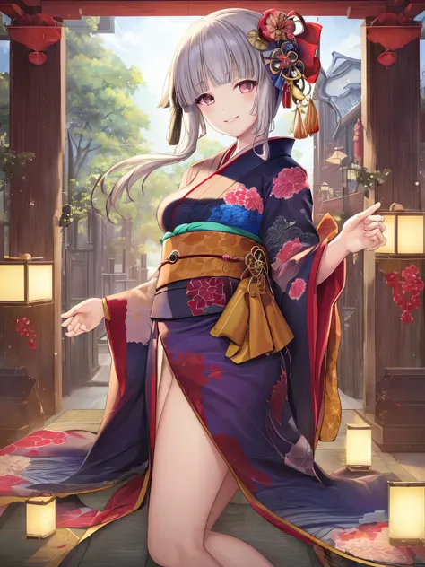 masterpiece, highres, best quality, 1girl solo, kamisato_ayaka, smile, kimono  