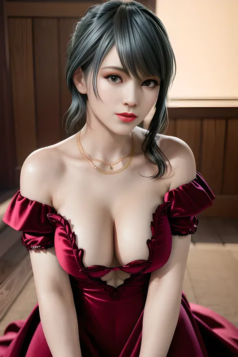 1 girl,Tamaki,(wear (Fashionable and noble design style),Velvet dress),(((in dubai))),jewelry,Lips slightly open, lustful smile, red lips,huge breasts,Charming cleavage,((8k, original photo, top quality, masterpiece), HD RAW color photos professional close...