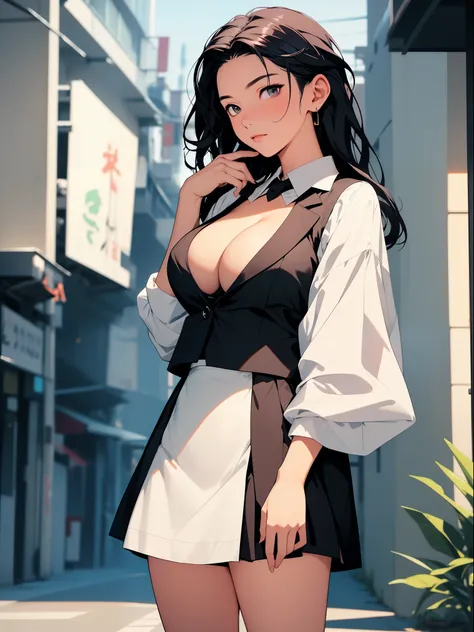 Miko sexy，short  skirt，highr，slenderness，slim，Vest line，鎖骨，big breasts exposed cleavage，jk，with a good figure