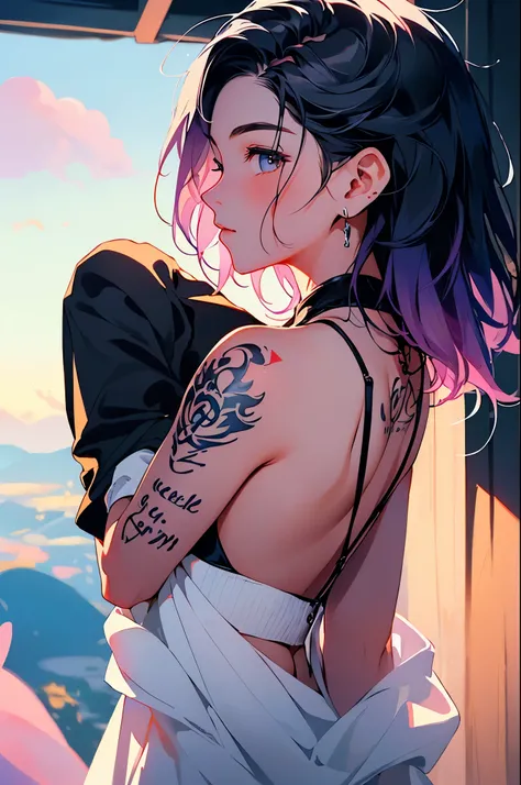 (1girl:1.2, body covered in words, words on body:1.1, tattoos of (words) on body:1.2), (masterpiece:1.4, best quality), medium breasts, unity 8k wallpaper, ultra detailed, (pastel colors:1.3), alluring pose, upper body, ass, beautiful and aesthetic, see-th...