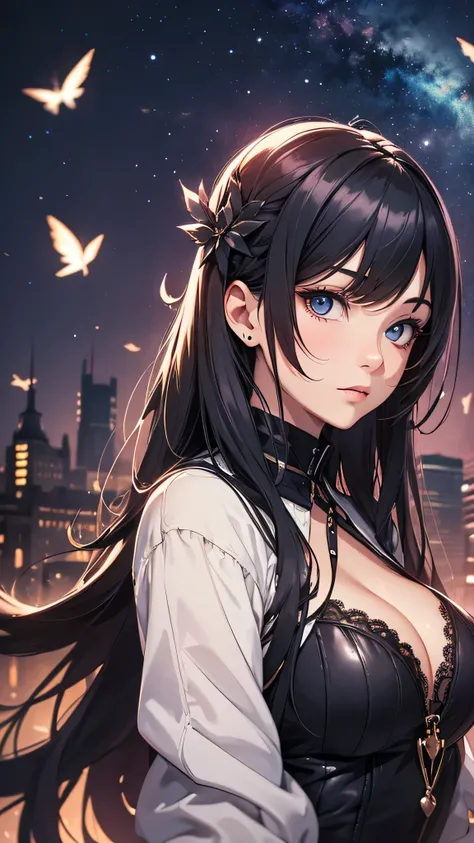 最high quality、best image quality、masterpiece、teenage girl((18-year-old、 By becoming、vest bust、medium bust,wide open breast tea、black eye, black hair、long hair、thin,highest valley、toned chest、Blue Sister Costume)),high quality、beautiful art、background((top ...