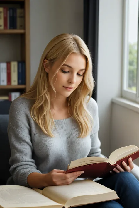 nuit, une blonde en train de lire un livre 