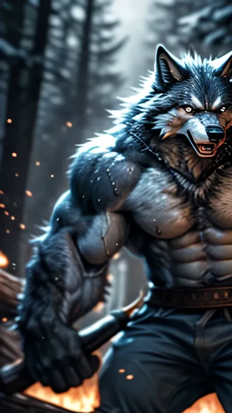 ((wolf furry)), anthropomorphic, male, (white body), fur, tail, muscles, muscular male, handsome, growling, rough look, aged up, middle age, depth of field, perfect lighting, (light particle),(masterpiece),(extremely detailed),sharp focus, (furry), (detail...