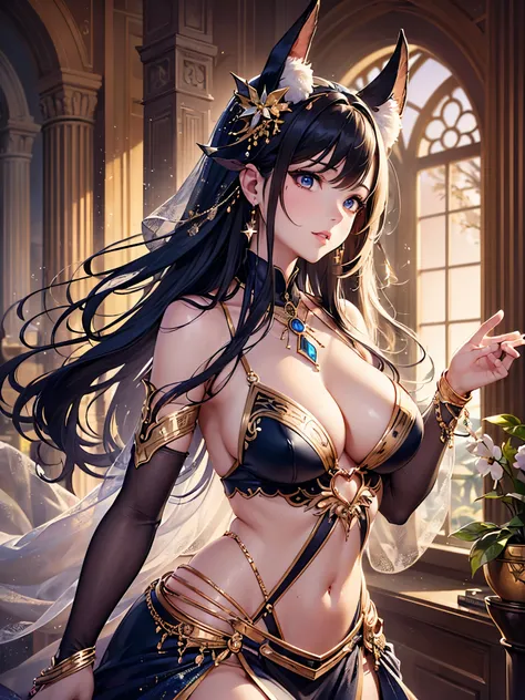 ((highest quality)),(ultra high resolution),(Super detailed),(detailed description),((best CG)),(best work of art),super precision art,great drawing art,(Fantasy art with precise details:1.5), (1 woman:1.6)beautiful and well-shaped face:1.6,cleavage:1.6,A ...