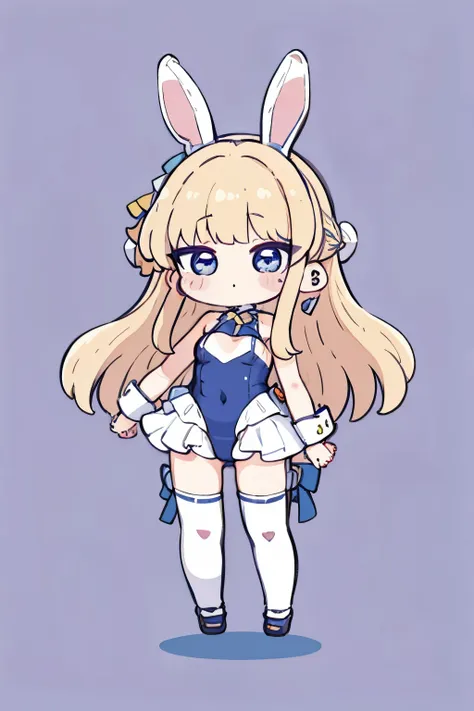 long hair, playboy bunny,school swimsuit,rabbit ears, leotard, white thighhighs, wrist cuffs,girl,solo,nozochibi, blush stickers...