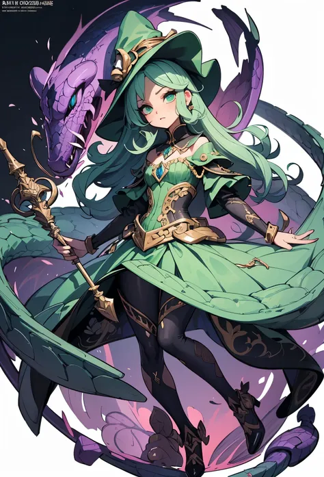 (detailed illustrations,Very detailed and precise drawing,Delicate drawn lines with tempo,Realistic texture expression),[color traced main line],(fantasy world battlefield [burning castle]),(ROBOT GIRL[snake woman[medusa]](Emerald Witch [witch hat [[Iron M...