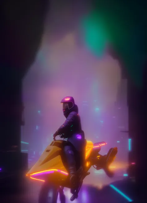 there is a man riding a motorcycle with a neon helmet on, sitting on cyberpunk motorbike, riding a futuristic motorcycle, cyberpunk digital painting, digital painting. octane render, in cyberpunk style, futuristic digital painting, hq 4k phone wallpaper, c...