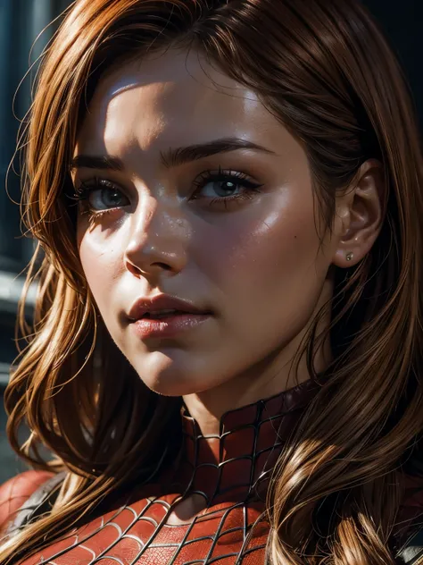 (best quality), (close-up), (headshot), beautiful close shot of Mary Jane Watson from spiderman, HDR, 4k, UHD, 3D