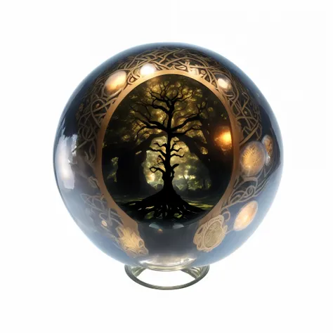 there is a glass ball with a tree of life inside of it, tree of life inside the ball, yggdrasil, tree of life seed of doubt, brain tree eye holy grail, cosmic tree of life, fantasy game spell symbol, the orb of time, orb of agamento, mana flowing around it...