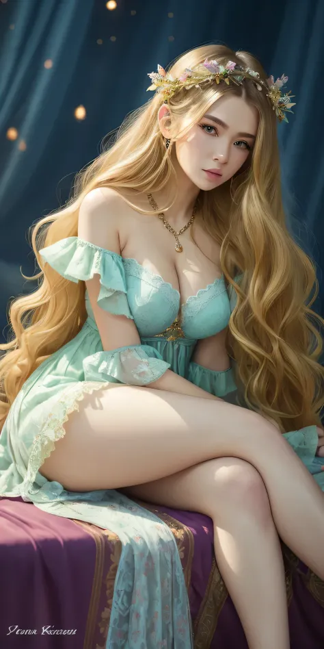 more realistic women、blonde beauty、Belarusian model、highest quality、Lots of details、Light blueのドレスを着た女性が写真撮影、astral witch costume、Fantasy costume、Live-action girls、beautiful heavenly magician、Bandeau dress inspired by cold plums、popular in。 cgstation、godde...