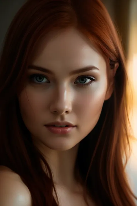 ((photorealistic)) photo of the worlds most beautiful and drop dead gorgeous redhead girl of all time, sexy pose, seductive facial expression, hyperrealistic rendering, ultra sharp details, ultra focused composition, masterpiece of art, best quality image,...