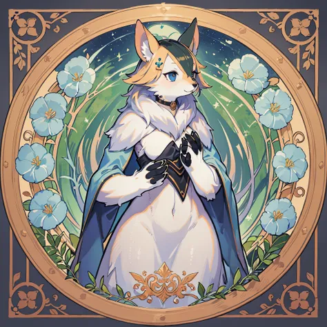 highres, top quality, best quality, paid reward available, High-quality illustrations by Alfons Mucha, unparalleled masterpiece, perfect artwork, absurdres, logo mark, stamp, Geometric pattern, vector-art, masterpiece(kemono, furry anthro)flower,