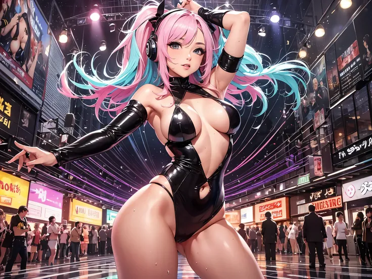 ((Explicit content warning))
In the vibrant city of Tokyo, Japan, amidst the dazzling lights of a vulgar disco club, a woman named Juliana takes the center stage. With her super breasts captivating the crowd, she moves with an irresistible allure, her swea...