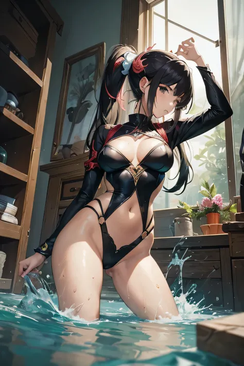 masterpiece, girlが部屋に座る, splash art, style art buds, girl, Renji Murata and Art Germ, Very warm, Bibby, art gelm style, style league of legends, Ruan Jia and Artgerm, art gelm style, ! dream art germ、open your legs