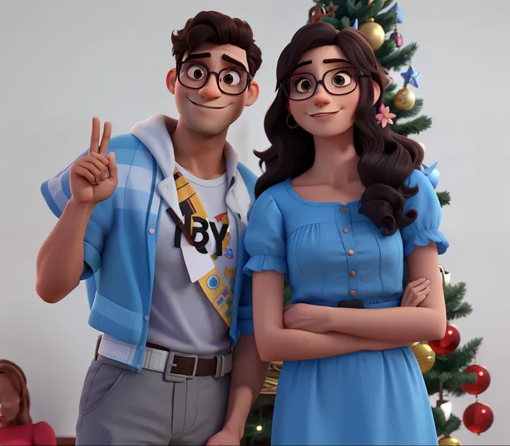 Beautiful couple of man and woman the man with glasses and the woman without glasses in Disney Pixar style, alta qualidade, melhor qualidade