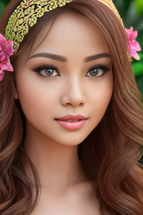 (Best Quality,4k,8K,hight resolution,Masterpiece:1.2),Ultra-detailed,(Realistic,Photorealistic,photo-realistic:1.37),sexy javanese hijabi,beautiful detail eyes,sensual red lips,curly hair,Attractive appearance,Womens beauty,confident expression,seductive g...