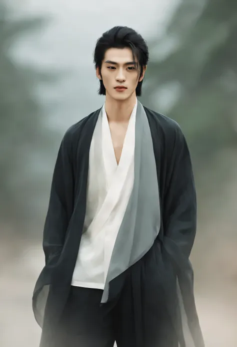 （male character design），（half-length close-up），（close-up of front view of melancholy handsome chinese man pan an），（pan an wears ...