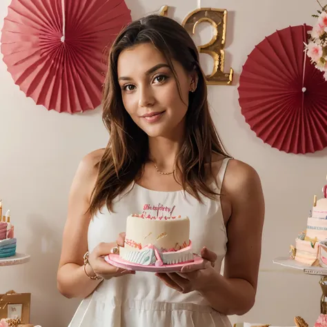 beautiful lady with her 32s birthday cake