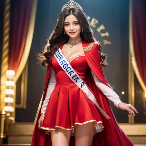 (highest quality、debris flies、8K、best image quality、extremely complex and detailed depiction)、1 beautiful girl、(Miss pageant winner:1.2)、the most luxurious and huge crown、cleavage、small breasts、stand on a luxurious stage、(The most luxurious and high-class ...