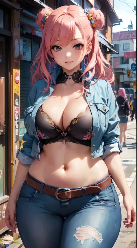 Chica anime con cabello rosa y ojos naranja en bikini, detailed arte animado digital, chica anime seductora, estilo animado. 8k, estilo anime realista 3d, obra de arte al estilo de guweiz, render fotorrealista de chica anime, digital anime illustration, es...