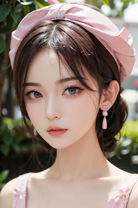 Flawless porcelain girl face with rosy cheeks, expressive almond-shaped eyes framed by long lashes, a small button nose, full pink lips, a chiseled jawline, delicate ears adorned with elegant earrings, radiant fair skin, and an aura of youthful innocence.