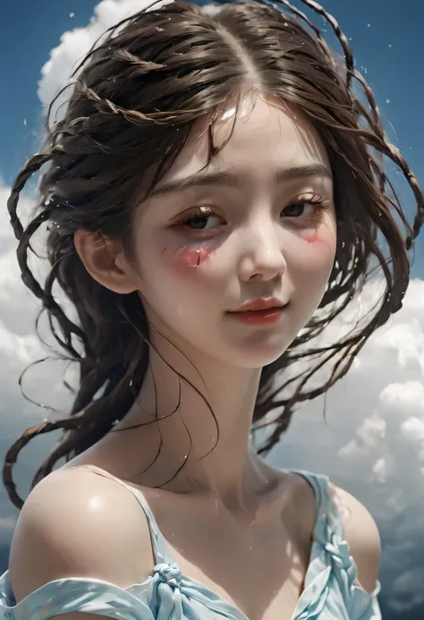 Her face seemed to be shrouded in dark clouds，There is deep sadness in the eyes，As if carrying endless pain。Brow furrowed，Tie a knot that cannot be untied，Revealing inner struggle and helplessness。Tears fell down my cheeks，Silently telling the heavy sorrow...