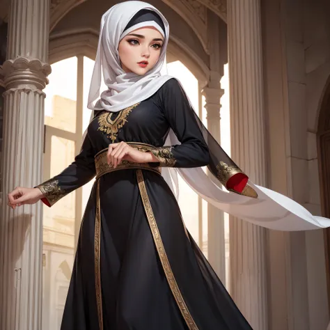 ((Best quality, 8k, Masterpiece :1. 3)), Sharp focus :1. 2, A pretty woman perfect figure :1. 4, (Wet thin button up long dress :1. 1), (light, mosque:1. 2), Highly detailed face, Detailed eyes, Double eyelid. headscarves, wear long headscarves covering fu...