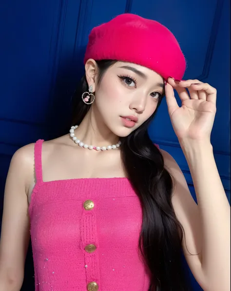 un primer plano de una mujer que llevaba un vestido rosa y un sombrero rosa, jennie rosa negro, portrait of jossi de blackpink, bae suzy, Jinyoung Shin, ulzzang, jossi de blackpink, jaeyeon nam, aparcar desde-min, maquillaje popular de corea del sur, image...