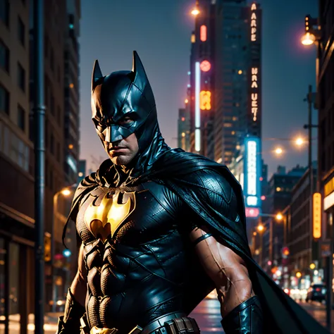 batfleck ben-affleck batman in the rain on a city street at night, from movie batman, film still of batman, in batman movie stil...