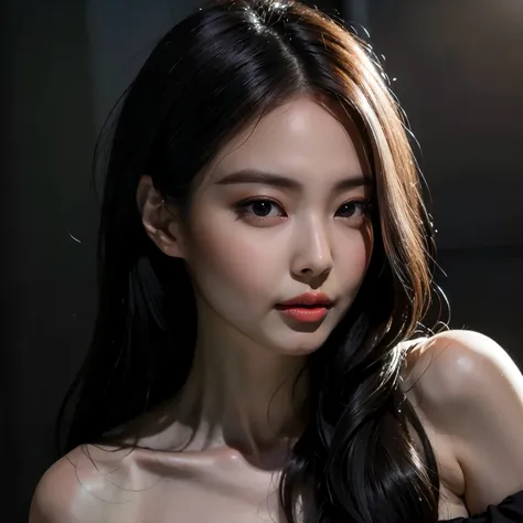 um close up de uma mulher com cabelos longos usando um vestido preto, dilraba dilmurat, linda mulher sul-coreana, asian features, beautiful asian girl, linda modelo de menina, beautiful chinese model, linda jovem coreana, linda jovem coreana, Menina corean...