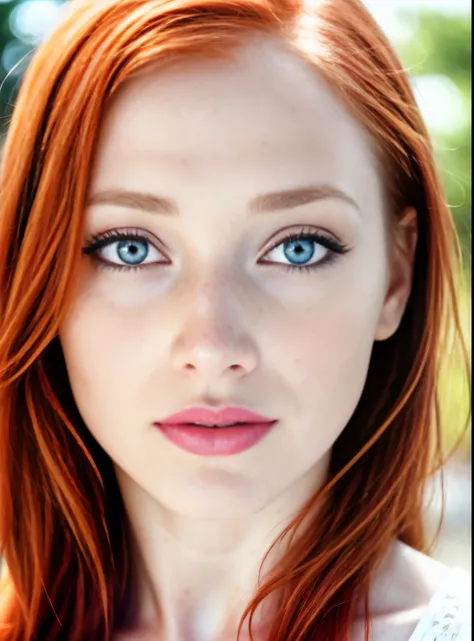 a close up of a woman with freckles and blue eyes, light freckles, redhead girl, freckled, light cute freckles, freckles, red hair and freckles, ginger hair with freckles, elegant freckles, freckled face, freckled pale skin, with freckles, redhead woman, h...