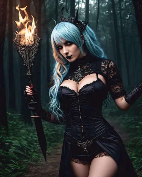 arafed woman dressed in black holding a sword and a fire, dark goth queen, sexy elegant demon queen, [white|blue]-hair goddess of the underworld, succubus | medieval, queen of the underworld, evil godess, dark sorceress, dark fantasy female magician, evil ...