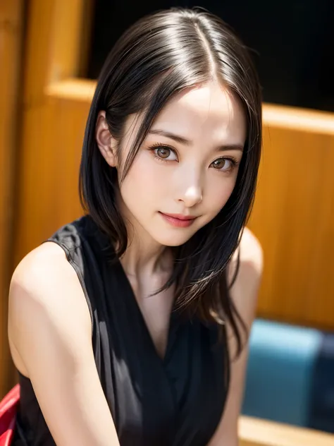 (table top, highest quality、High resolution:1.4、very attractive beauty、Adds intense highlights to the eyes、look closely at the camera:1.4、Beautiful woman full of charm、ideal body proportions、perfect anatomy、brunette short bob hair、shiny hair、bangs:1.4、光沢のあ...