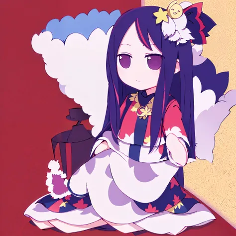 Hoshino Ai, long hair, purple hair, streaked hair ,purple eyes, star-shaped pupils, hair ornament, fumo