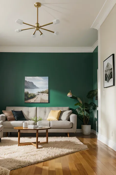 Living room mockup for wall art, realistic, bright.