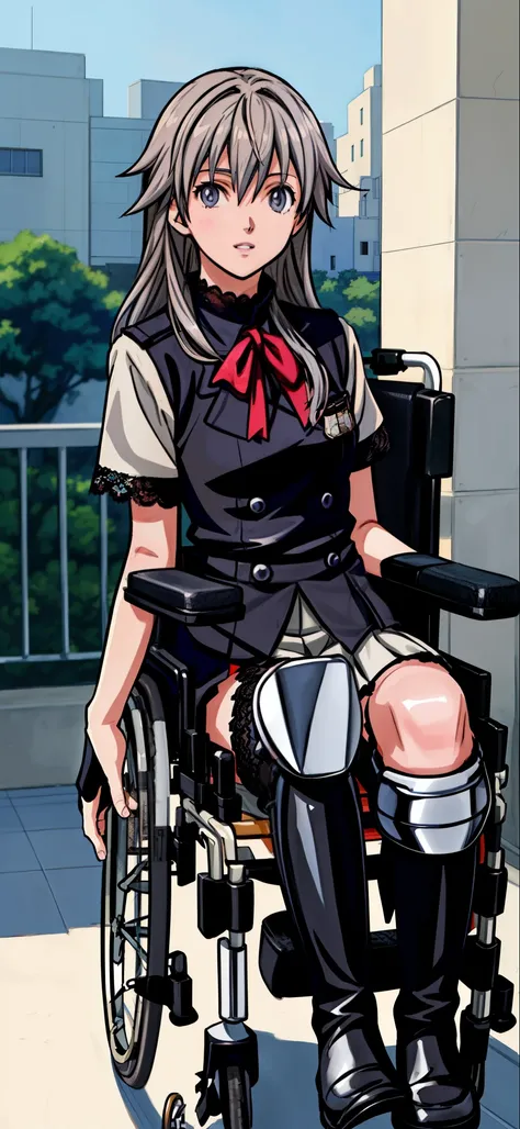 (highest quality,4K,8K,High resolution,table top:1.2), Super detailed, (realistic,photorealistic,photo-realistic:1.37), sickly beautiful girl, panic, I was surprised,((gray hair color)),((medium long hair)), ((Being in a wheelchair)),((row a wheelchair)),(...