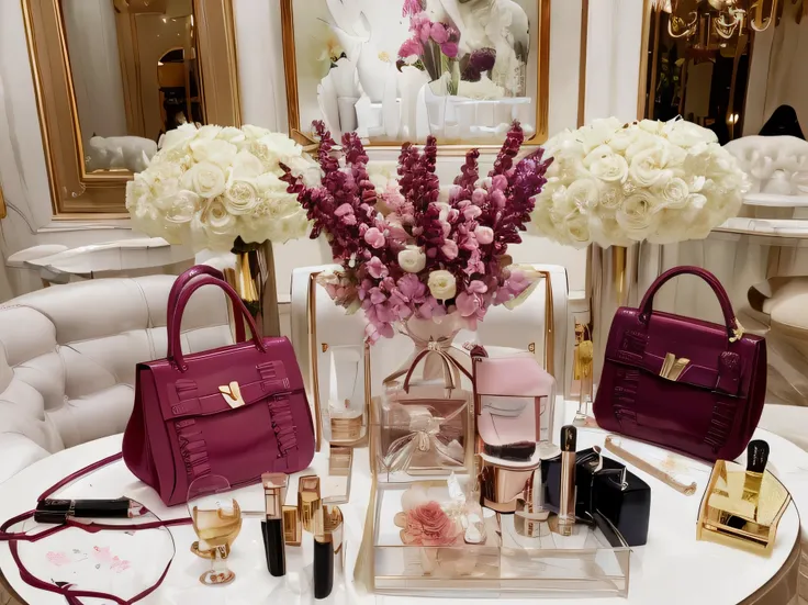 many luxuries，flowers，lipstick，Designer bags，wine