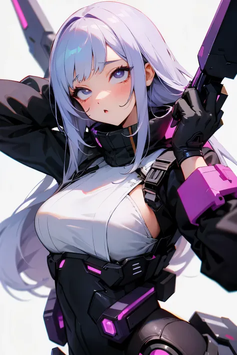 anime girl, cyberpunk, cute, sexy pose, white background