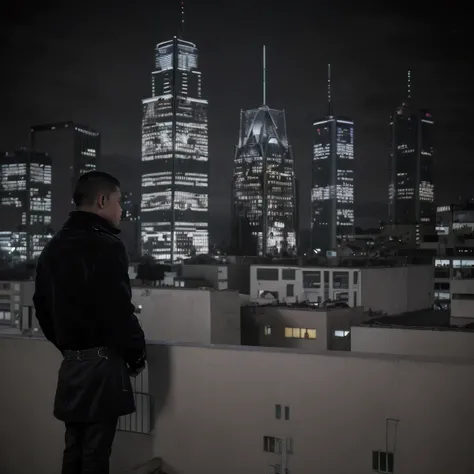 soledad, hombre adolescente solitario y triste, noche triste, cold night, cold, Mexico City, man on the balcony looking at the city, Hombre adolescente con la espalda mirando hacia el fondo., Chaqueta negra, Mexico City, Sentimiento de tristeza, soledad an...