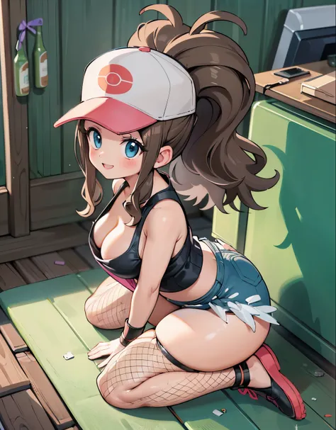 (best quality, highres, masterpiece:1.2), ultra-detailed, realistic:1.37, sketches, hilda pokemon, def1, curvy girl, legs together, curvy, visible thighs, chubby thighs, thighs in the foreground, fishnet, fishnets, pantyhose fishnet, body shape, sitting in...