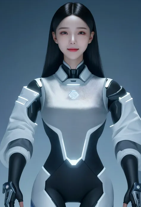 《Artificial intelligence role》。（（（Virtual character design：Hypnosis master female，20 years old，Exquisite facial features，beautiful make up，Skin details，Smile，Body movements）））。（（Technical protective work clothes））。((Super realistic details)), illumination,...