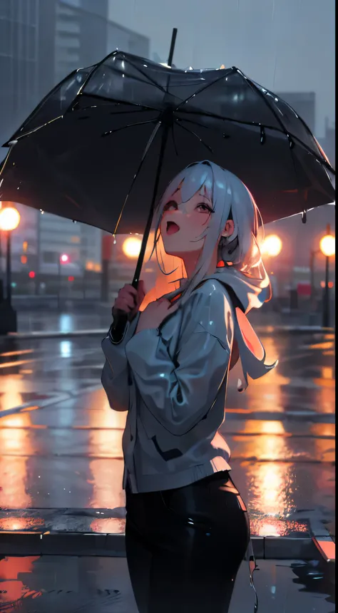 (8k, RAW photo, best quality, masterpiece:1.2), (realistic, photo-realistic:1.37), omertosa, 1girl, (Kpop idol), (aegyo sal:1), cute, cityscape, rain, wet, professional lighting, photon mapping, radiosity, physically-based rendering,