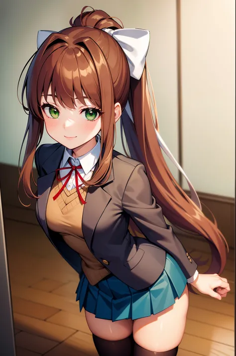 (masterpiece), best quality, expressive eyes, perfect face, highres, ddlcmonika, blunt bangs, brown hair, (green eyes:1.5), long...