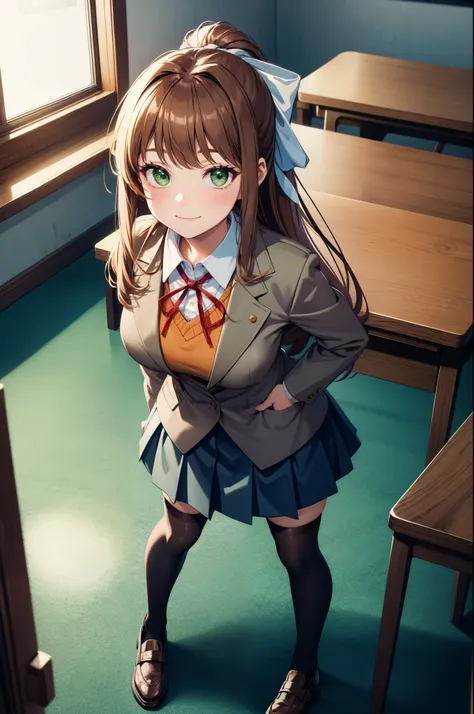 (masterpiece), best quality, expressive eyes, perfect face, highres, ddlcmonika, blunt bangs, brown hair, (green eyes:1.5), long...